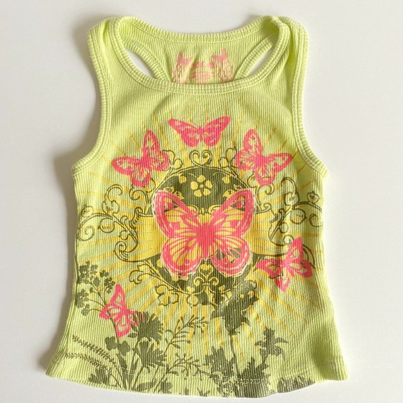 Cherokee Girl's Green Glitter Ribbed Butterfly Tank Top Size 2 - Picture 2 of 4